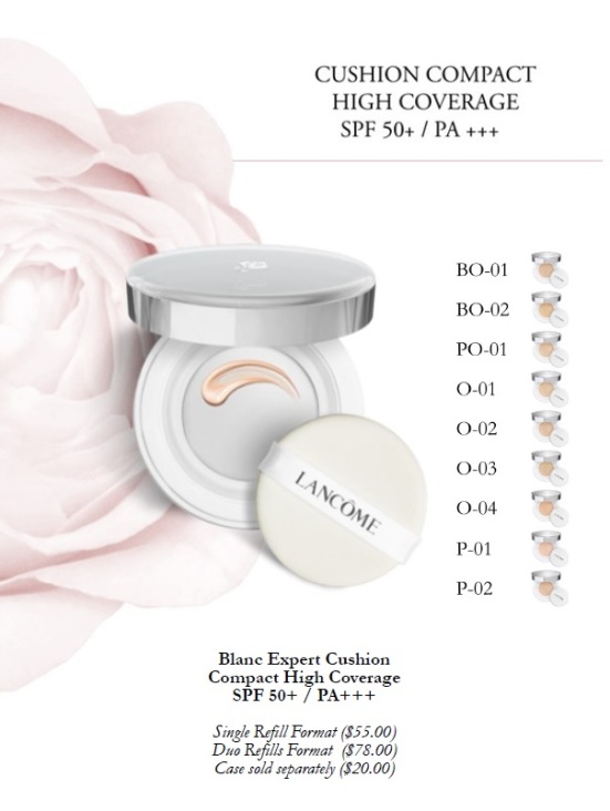 Lancome Blanc Expert Cushion Compact High Coverage shades and price