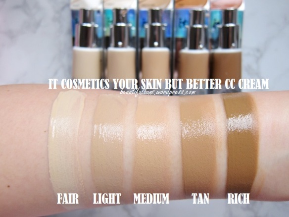 Review/Swatches: It Cosmetics Your Skin But Better CC Cream – all 5 shades