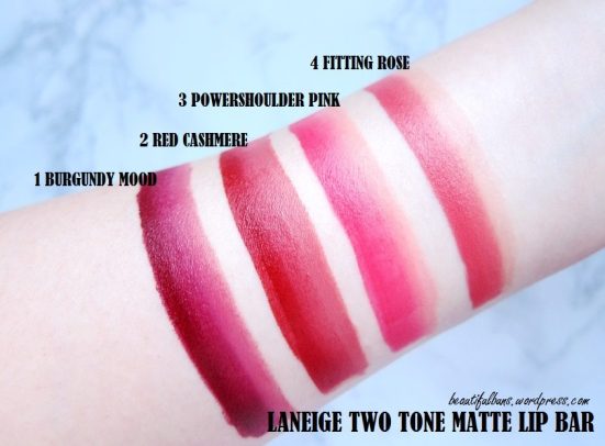 Review/Swatches: Laneige Two Tone Matte Lip Bar – all 4